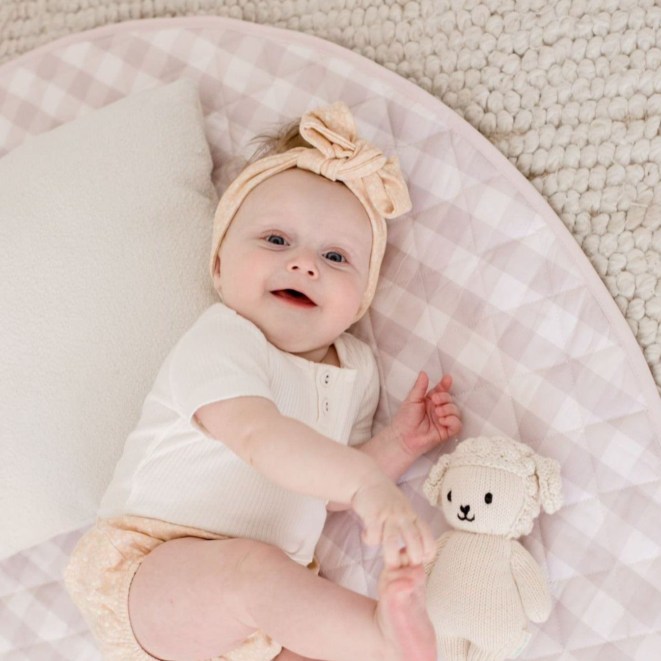 Waterproof Padded Play Mat Blush Gingham Bambella Designs