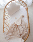 Small Oval/Moses Fitted Waterproof Sheet in Ivory With Toy, Pillow, and Blanket