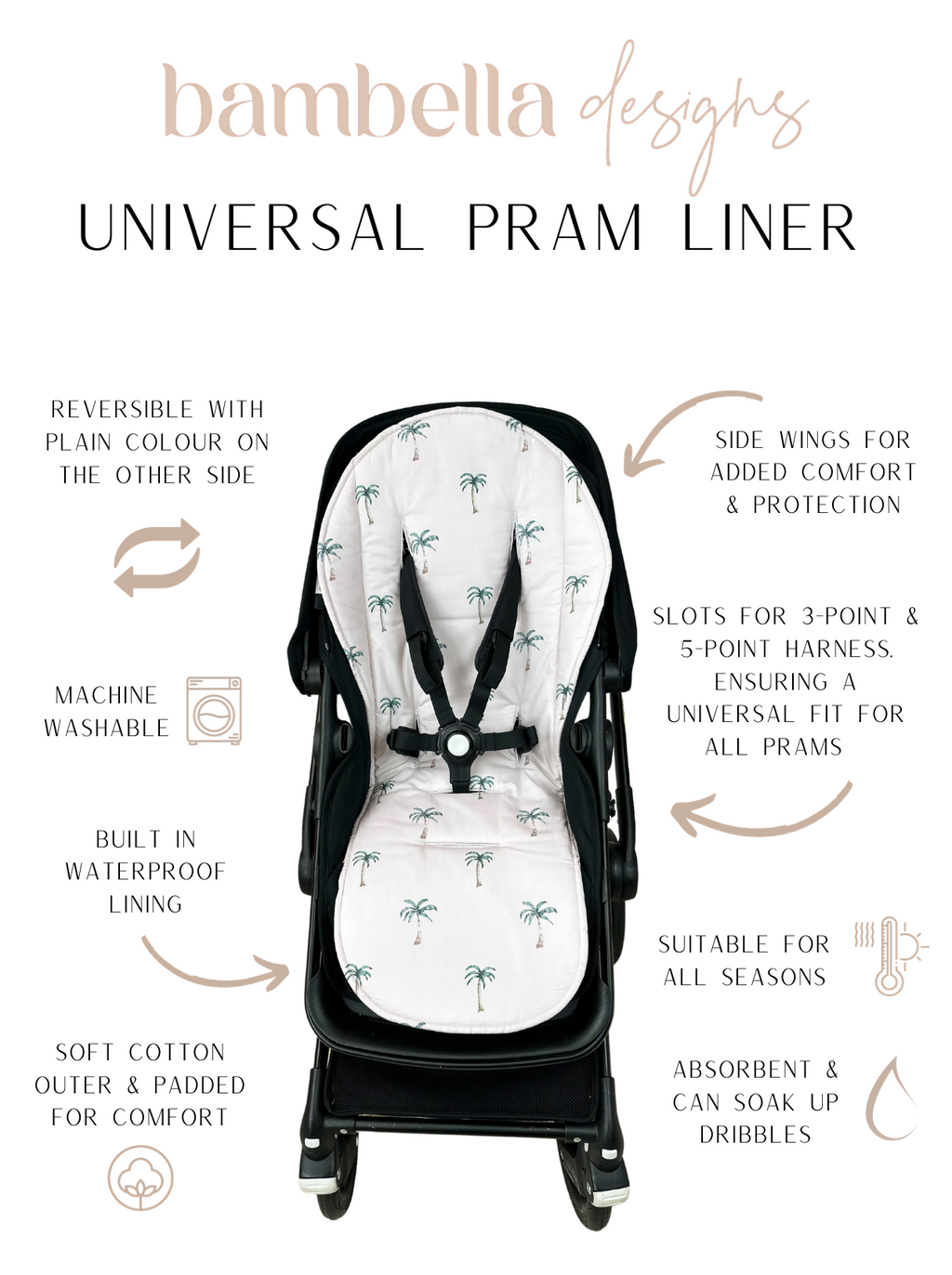 Universal Pram Liner Botanical Bambella Designs