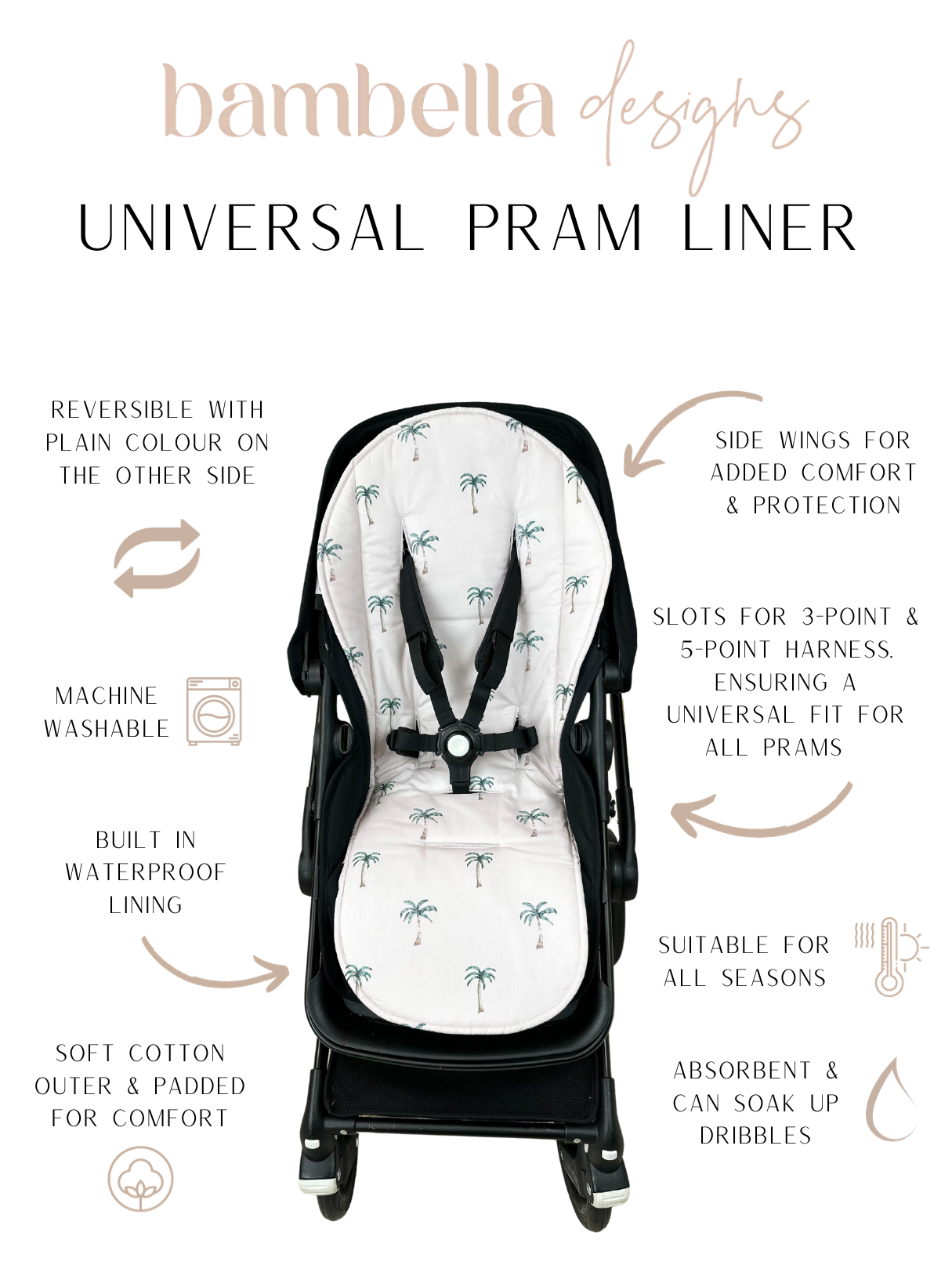Universal Pram Liner Fawn Gingham Bambella Designs