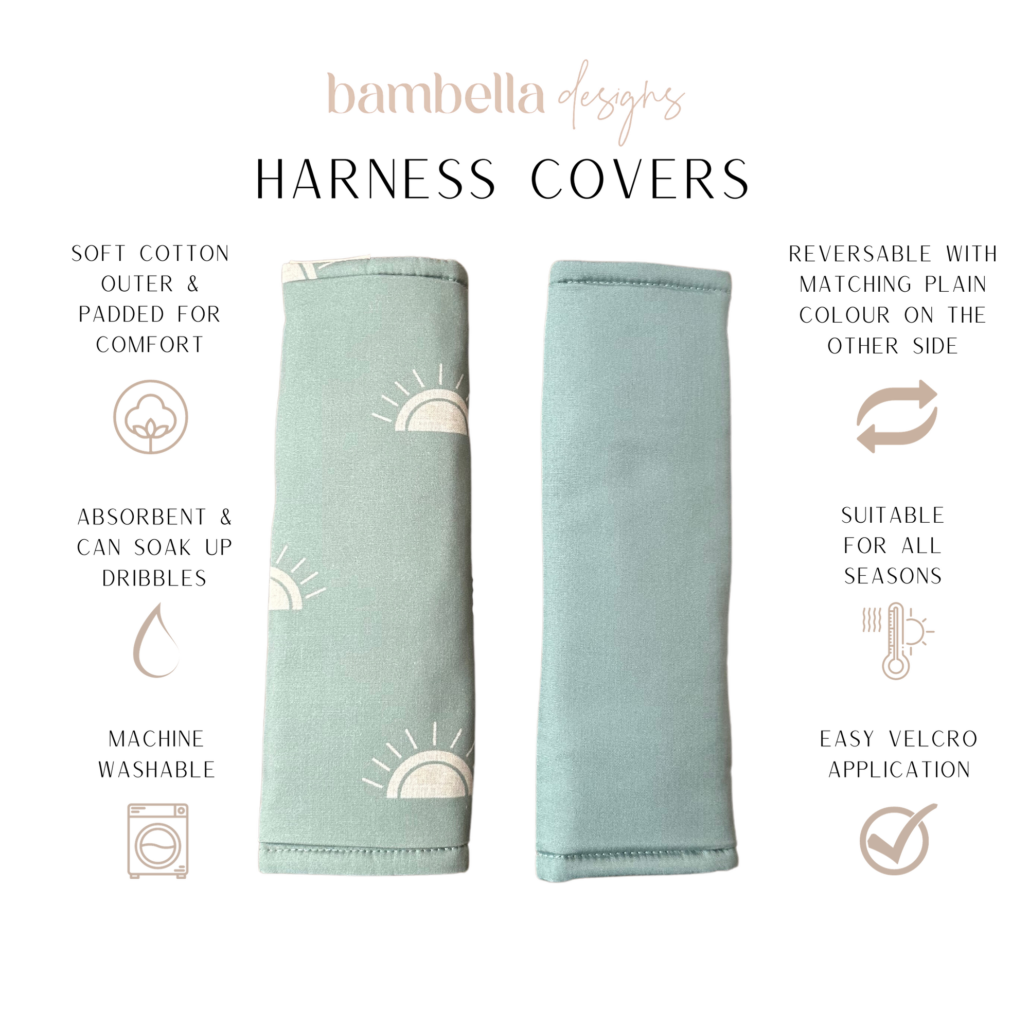 Bambella Pram Harness Covers | Sage Sunshine – Bambella Designs