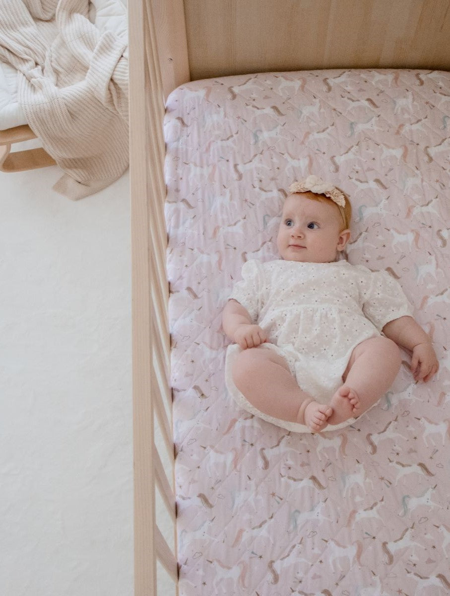 Waterproof Fitted Cot Sheet | Unicorn Fairy Floss